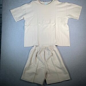 Club Cocoa Beige Textured Knit Lounge Set Top & Shorts One Size Made in USA